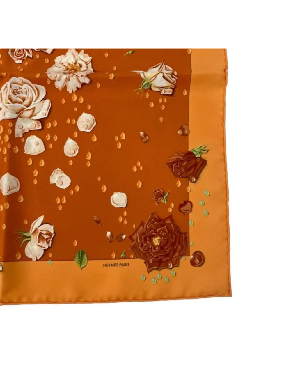 Hermes Scarf Silk la Rosee Anne Gavarni Rose Drops Orange - Picture 5 of 6